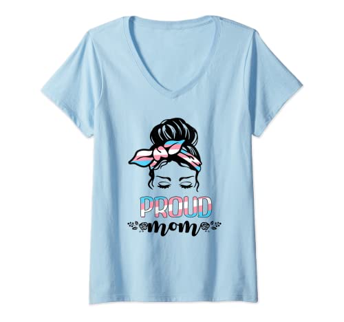 Donna Transgender Mamma Disordinato Panino Orgoglioso Transessuale Trans Orgoglio Bandiera Maglietta con Collo a V