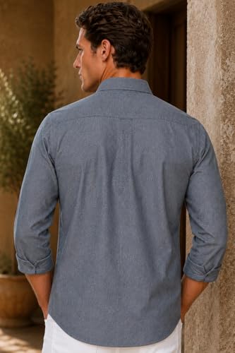 Image of Louis Philippe Men's Slim Fit Signature Oxford Easy Care, Natural Stretch Full Sleeve Solid Casual Shirt, Cotton