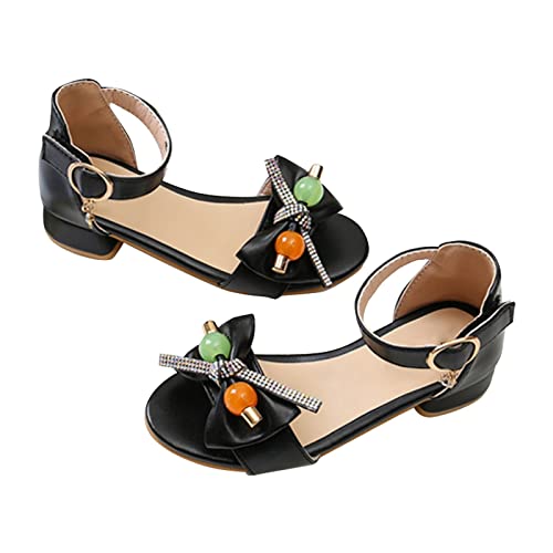 Big Kids Girls Open Toe Low Heels Ankle Strap Pumps For Toddler Flower Party Wedding Princess Shoes