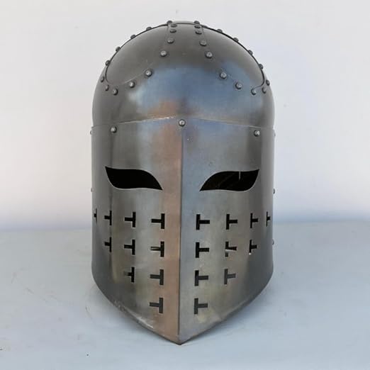 Medieval Templar Crusader Spangen Helmet-Knight Helmet-Medieval Helmet- Great Helmet-Cosplay Costume LARP Reenactment Great Helmet with Stand