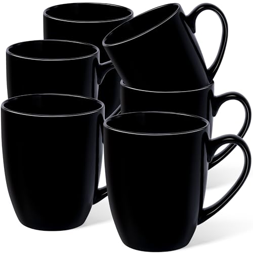 Urbanstrive 16 oz Large Coffee Mugs Set of 6 Ceramic Coffee Mug White Coffee Cups Tea Cups Idea Gift for Women Men House Warming Gifts New Home Office, 6 Pack (Black)