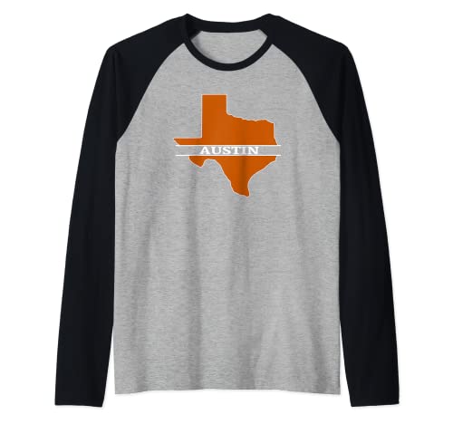 Esquema del estado de Austin Texas TX Camiseta Manga Raglan