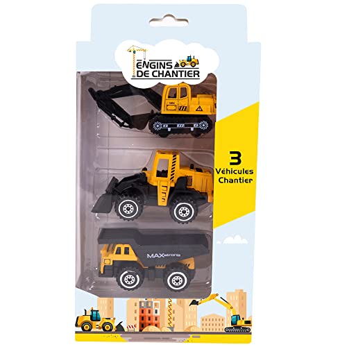 ENGINS DE CHANTIER Assortiment de 3 Véhicules de Chantier-021022-12 cm-Plastique et Métal-Mini Univers-Jaune-À Partir de 3 Ans, 021022, Multicolore Cover