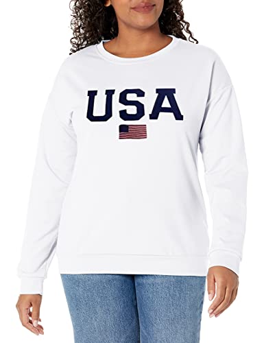 Image of Dressmine Women's Casual Letter Print Long Sleeve Ribbed Crewneck Sweatshirt, 00 White USA, L, 00 White USA, L