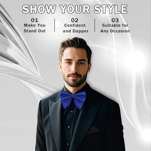 Image of Mens Bow Tie Pre Tied Oversized Bow Ties for Men Satin Bowties for Tuxedo Wedding Party Banquet