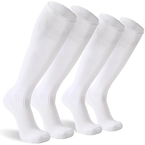 Sunew Soccer Socks Knee High Baseball Socks,Mens Boys Wicking Softball Solid Arch Support Cushioned Field Rugby Homecoming Socks for Back to School White Large 2 Pairs Cover