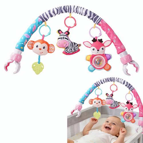Image of Pau1Hami1ton Baby Stroller Arch Toys, Car Seat Toys,Bouncer Toy Bar/Mobile for Bassinet,Adjustable Baby Hanging Toys Fit for Crib Bed,Stroller,Car Seat.S-19(Pink Zebra)