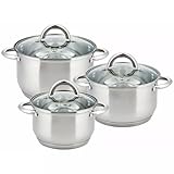 Luckyberg Induktionstopf-Set, hochwertiger Edelstahl, mit Glasdeckel mit Dampfloch, unbeschichtet,...