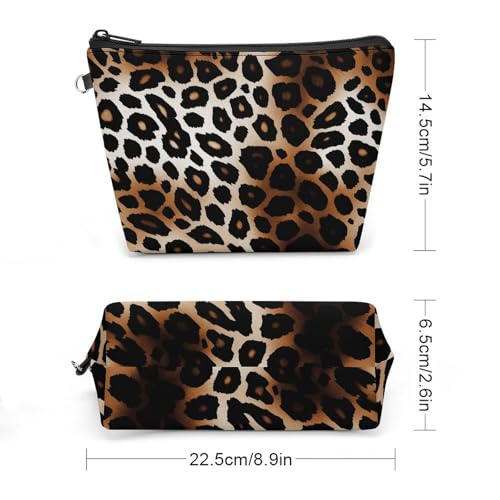 Bolsa de maquillaje de leopardo con asa y cremallera: neceser amplio de piel sintética 2