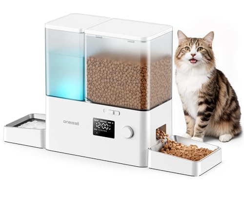 oneisall Distributeur d'eau et d'alimentation automatique pour chat, 36 tasses/8,5 l, 2 en 1, nourriture propre, eau douce, grande capacité, distributeur de...