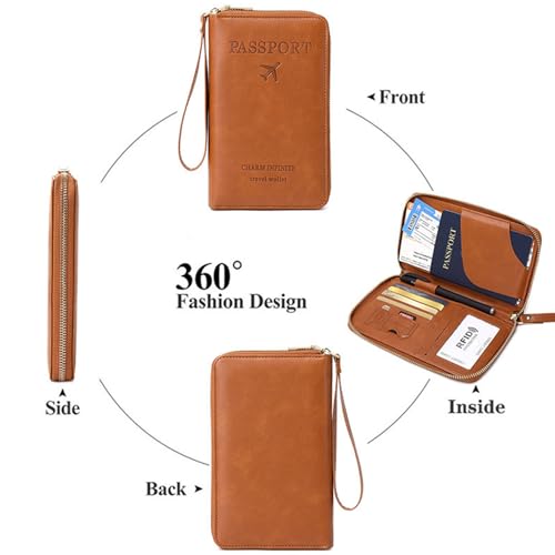 Similarbe RFID Passport Holder, Multi-Functional RFID Passport Wallet, Anti-Theft Simple Plain Leather Card Holder With Blocks All Electronic Scans, Slim Yet Fits All Essentials (Q)2