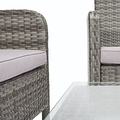 Image of Carry Bird 4 Piece PE Wicker Rattan Outdoor Furniture | 4 Seater Balcony Sofa With Tea Table | Set of 2+1+1 Outdoor Patio Chairs with Coffee Table | Sofa Sets & Center Table for Home & Garden | 3 Piece Patio Stools with Table | Indoor Patio Furniture Set Space Saving | Rattan Chair | Patio Set | Wicker Conversation Set | Poolside Lawn Arm Chairs Set For Balcony & Terrace | Balcony Table chair Set | Hotel Patio Seating Chair & Table Set with Glass | Grey Wicker-Grey Cushion