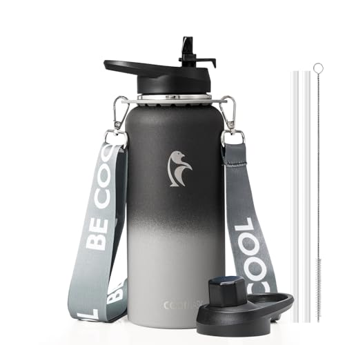 Image of Coolflask 32 oz Water Bottle Insulated Stainless Steel with Strap