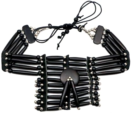 outROAR Gear Breastplate Choker Necklace Native American Indian Style, Buffalo Bone - Handmade Traditional Hairpipe Beads - Adjustable Bone Choker for Women and Men