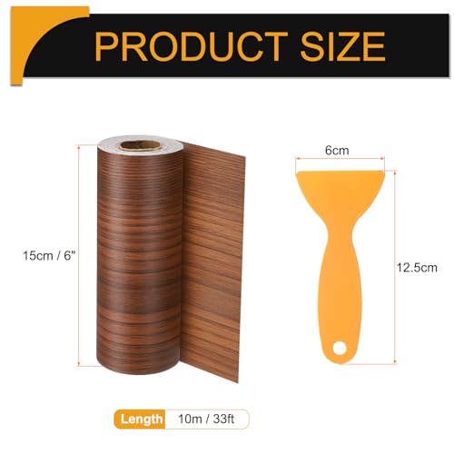 Image of HARFINGTON Wood Grain Repair Tape 6 Inch x 33ft Self Adhesive Repair Patch Tape Simulated Wooden Floor Tapes with Plastic Scraper for Tables Doors Windows Furniture, Teak