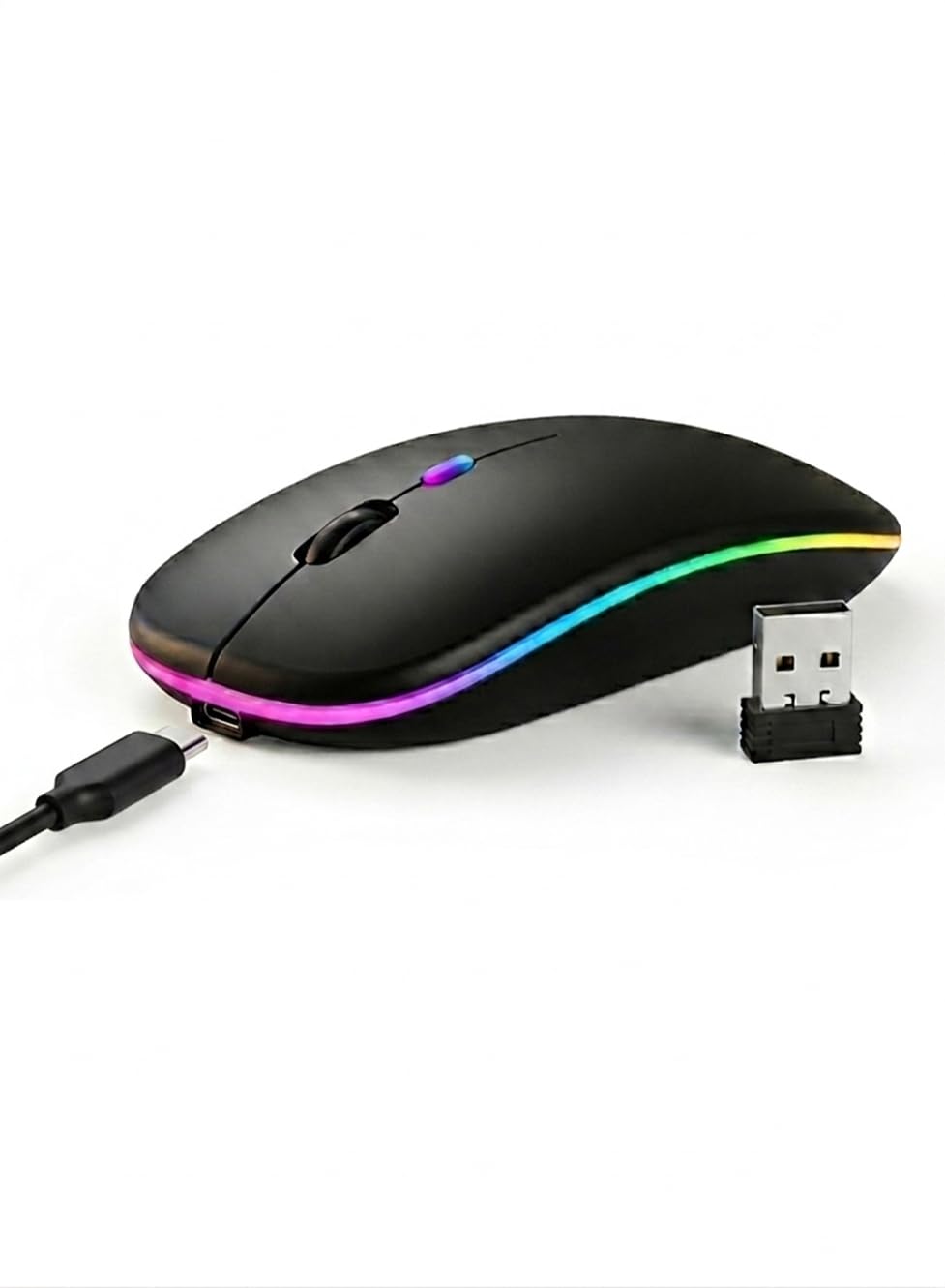 Glassology 2.4GHz Wireless + Bluetooth Mouse, Multi-Device Dual Mode Slim Rechargeable Silent Click Buttons Wireless BT Mouse, Adjustable DPI 800-1200-1600, Multicolor LED Lights, Auto Sleep-picture-32