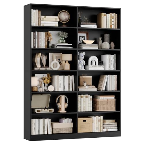 FirFurd Bücherregal Regal mit 12 Fächern Bücherschrank Standregal Aufbewahrungsregal für Wohnzimmer Büro Küche 120 x 30 x 188,7 cm schwarz