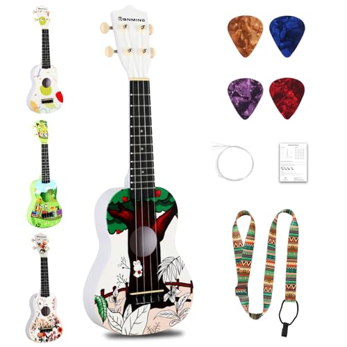 RANMING Ukelele soprano de 21 pulgadas ukelele para principiantes y niños, kit de inicio de ukelele de 4...