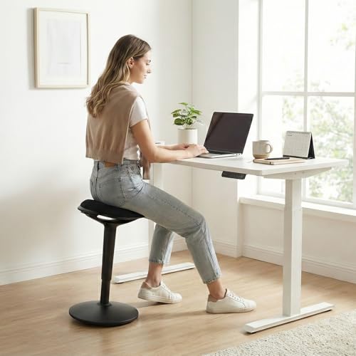Image of Nouhaus Standing Desk Stool, 22 inch-28 inch Height Adjustable Swivel Desk Wobble Chair, Portable Tall Office Stools w /Rocking Motion, Foam-Padded Wobble Stool Adult for Office, Classroom(Ergo Poise, Black)