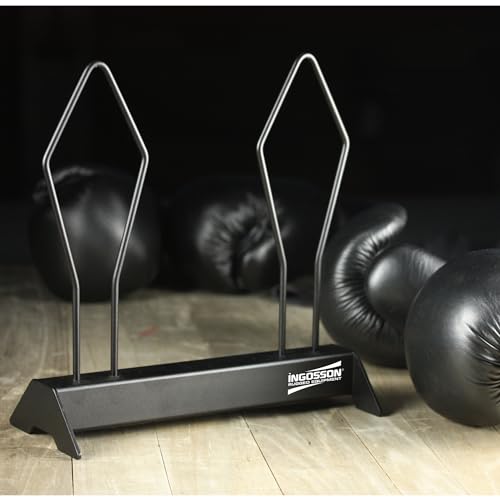 Soporte para guantes de boxeo negro con diseño resistente y elegante 3