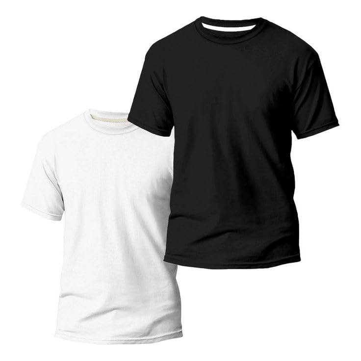 Generic Men's Cotton T-Shirt Pack of 2, Black & White - Image 1