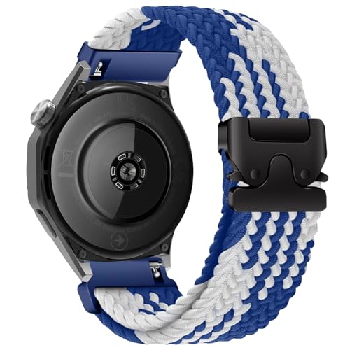 #Commissioniguadagnate<br>22mm Cinturino Nylon per Huawei Watch GT 6 Pro/GT 6/GT 5 Pro/GT 5/4 46mm /Huawei Watch 5/4 46mm /Ultimate 2 Cinturino Elastico Intrecciato Sportivo Regolabile per Donna Uomo Blu&Bianco