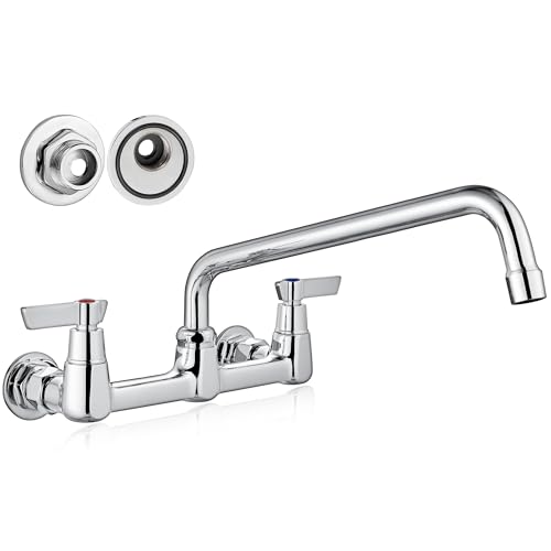 Airuida Wall Mount Commercial Kitchen Faucet,12 Inch Swivel Spout,8 Inch Center Utility Sink Faucet with Dual Handles,Solid Brass 360° Swivel Spout,Commercial Sink Faucet for Kitchen Laundry,Chrome