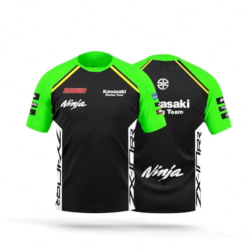 Camiseta Hombres Manga Corta Replica Kawásaki WSBK (FR/ES, Letras, L, Regular, Regular, Verde)