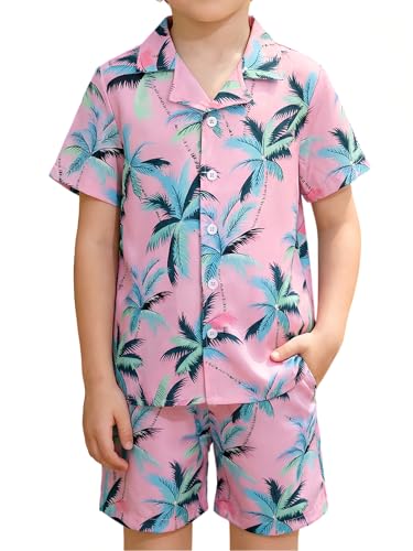 Image of DAXIANG Boys 2 Piece Hawaiian Outfit Summer Button Down Shirt and Pocket Short Sets Beach Vacation Clothes for Kid Size 3-10