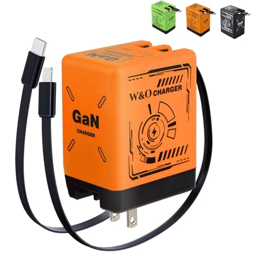 W&O Smart Charger 2 in 1 W&O 120w Fast Charger Retractable Wall Fast Charger Portable Charger with All in 1 Foldable Plug Fast Charging Power Adapter for Smartphones (Orange)