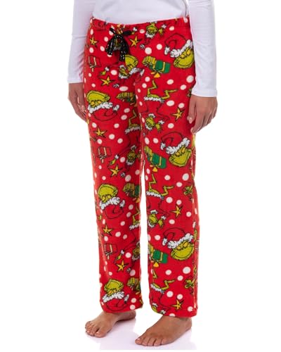 Dr. Seuss The Grinch Pajama Pants Womens Max and Presents Lounge Bottoms Sleepwear (Medium)