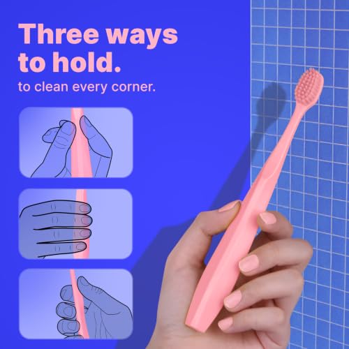 Image of Extra Soft Bristle Toothbrushes for Adults, 4-Pack, Pink | Gentle on sensitive gums, ultra-soft tapered bristles, reaches back molars, non-slip grip, individually wrapped, BPA-Free