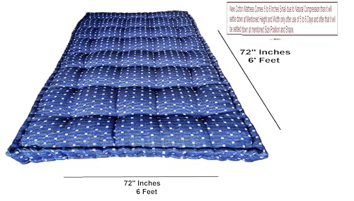 Image of Adim's Traditional Indian Premium Blue Gadda Box Mattress, 6 x 6 Feet | Medium Firm, Cotton Quilt, Handcrafted, Floor Bedding