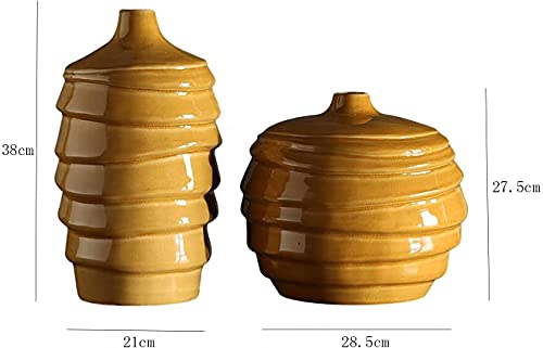 Ceramic Food Storag Jar, Classical Ceramic Vase with Small Mouth Spiral Honeycomb (Size:21cm)