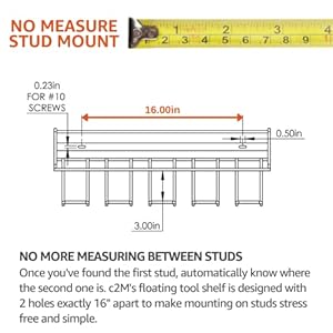 C2M Heavy Duty Floating Tool Shelf & Organizer | Wall Mounted Garage Storage Rack for Handheld & Power Tools | USA Made, 100# Weight Limit, Compact Steel Design | Perfect for Father's Day | Black C2M Heavy Duty Floating Tool Shelf Organizer Wall Mounted Garage Storage Rack for Handheld Power Tools USA Made 100 Weight Limit Compact Steel Design Perfect for Fathers Day Black