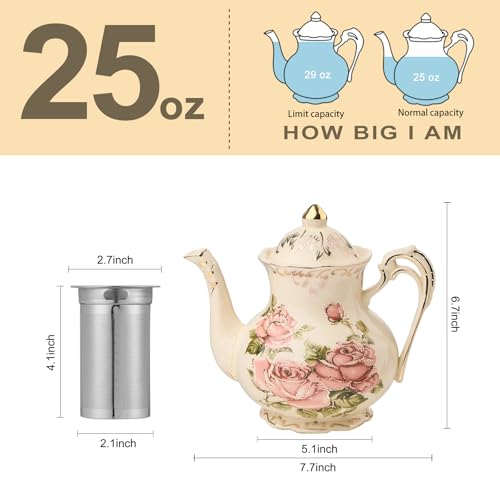 YOLIFE Ivory Rose Teapot with Infuser