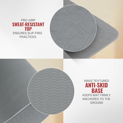 Image of WiseLife TRUE Body Alignment Yoga Mat + Sleek Yoga Strap for Men and Women | Non-Slip Textured Extra Wide & Thick | Pro Balance Eco-TPE Exercise Mat For Home, Pilates, Gym & Fitness (6mm, Grey)