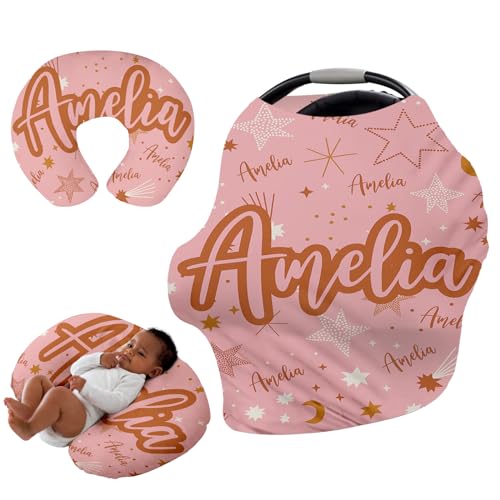 Image of Personalised Car Seat Cover for Babies - Multi-use Pink Carseat Canopy Cover with Name, Car Seat Covers, Christmas Birthday Gifts for Infant Boys and Girls