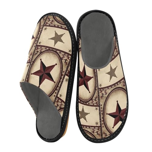 ODAWA Rustic Texas Star Women House Shoes Slippers Memory Foam Plush Slip On House Shoes Size 4-5