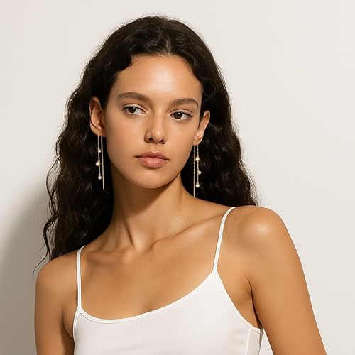 Dangle Earrings for Women 14K Gold Plated Threader Earring Trendy Hypoallergenic CZ/Clover Dangly Drop Chain Earrings for Wedding Hoco Prom Jewelry4