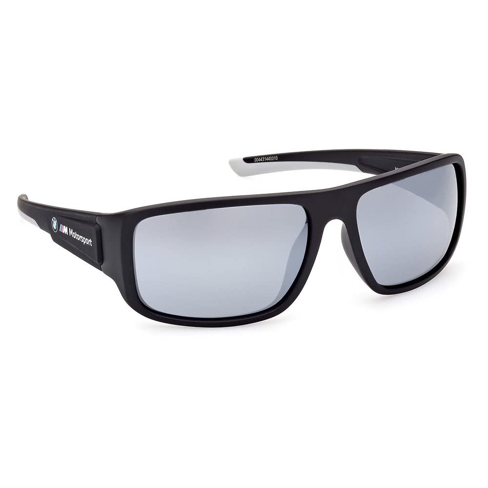 BMW M Motorsport BS0023 Occhiali da Sole Uomo, Occhiali da Sole Unisex Leggeri, Forma Lente Navigator, Lenti Specchiate Fumo, Nero Opaco