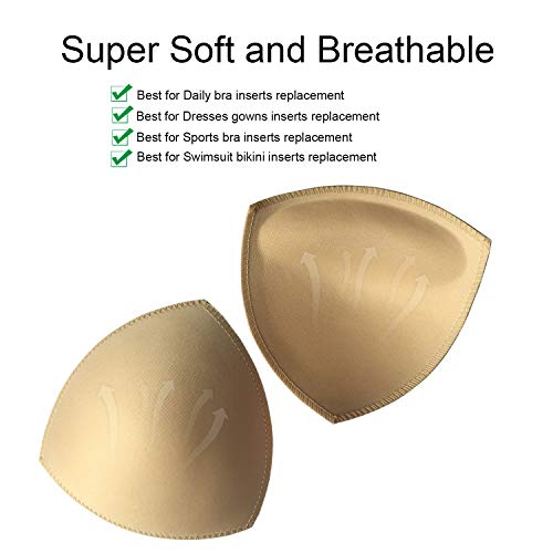 3 Pairs Removeable Push up Triangle Bra Pads Inserts,Replacement Pad for Bikinis Top Sport Bra Swimsuit for A B C Cups-Beige3