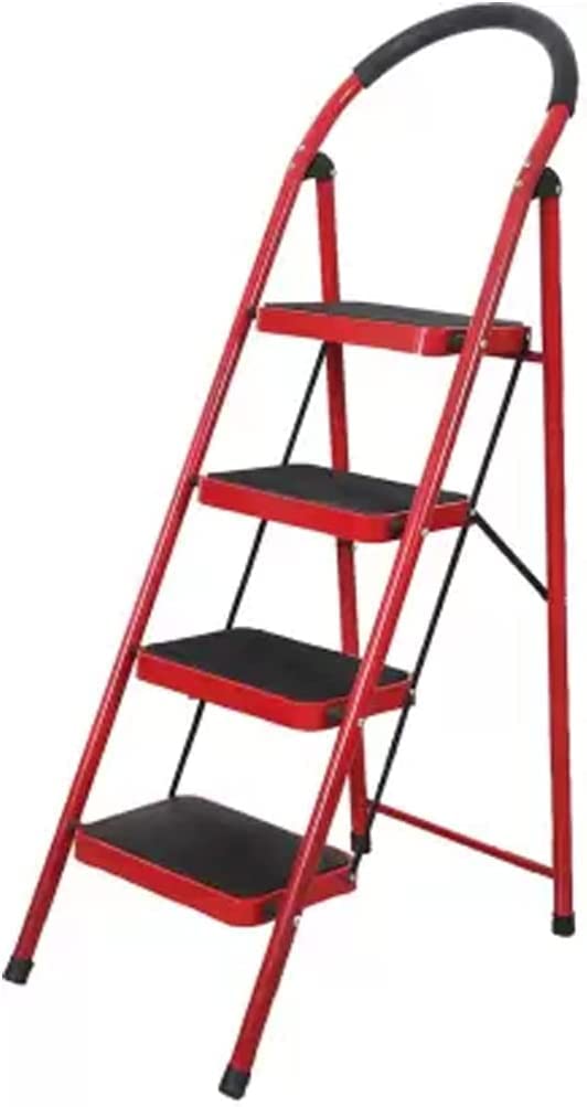 4 Step Ladder Folding Step Stool Stepladders with Anti-Slip and Wide Pedal for Home and Kitchen Use Space Saving (RED)