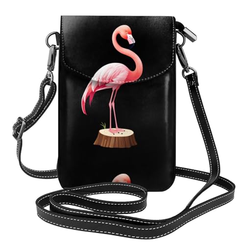 Petit sac à main pour téléphone portable motif flamant rose en cuir