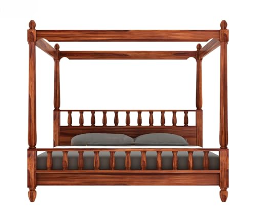 Image of Sheesham Solid Wood Allure Poster Bed Without Storage King Size Bed for Beautiful Bedroom (King, Honey)