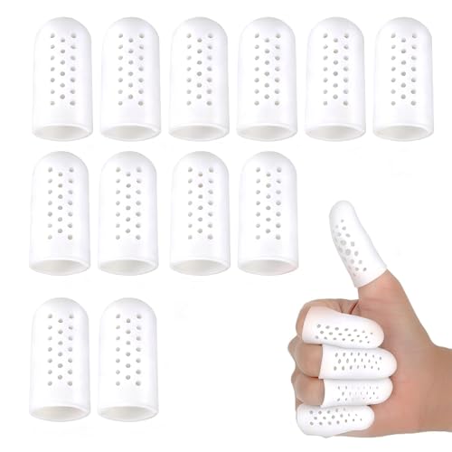 12 pezzi Proteggi Dita in Silicone, Protezioni per le Dita Traspiranti,Elasticità Gel Protezioni Per Dita, Proteggi Dita Pollici, Ideali per Casa e Lavoro(Bianco)