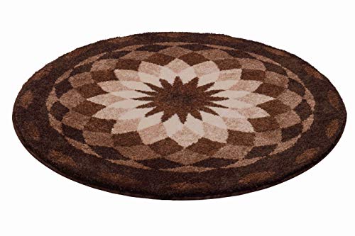 Grund Bath Mat, Ultra Soft and Absorbent, Anti Slip, 5 Years Warranty, GARDEN OF PEACE, Mandala 60 cm Round, Brown