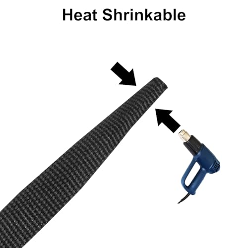 MECCANIXITY Braided Cable Sleeves Heat Shrinkable Fabric Sleeving, 1/4" 26ft Black 2:1 Ratio Heat Shrinkable Cord Protector for Harness Cable, Network Cable Protection, Cable Management - Image 4