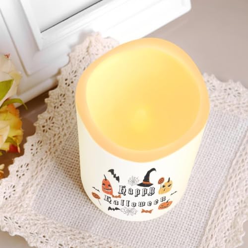 Image of Pumpkin Flameless Battery Operated Candles Set of 4 | Flameless Candles with Remote Flickering LED Candles with Timer for Halloween Party Living Room Decorations