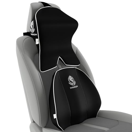Image of MRRON Series Memory Foam Neck Rest & Extra Lumbar, Relief Pillow, 100% Soft Memory Foam Pillow, Adjustable Strap, Cervical Support for Car Seat. (Black, Spine Support)